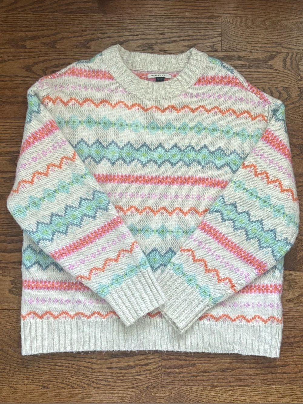 American Eagle Cream Sweater with Multicolored Stripes